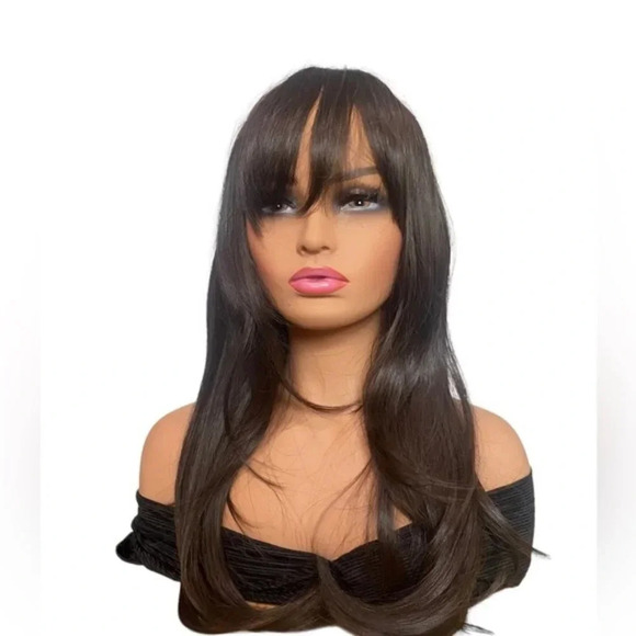 Layered Chocolate Brown Wig with Bangs 25” - Picture 3 of 11
